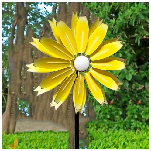 Hazomeu Magische WindmüHle 149cm Groß Magische WindmüHle Aus Metall Groß Wetterfest Und Standfest Windrad Garten Groß FüR Den AußEnbereich,Terrasse, Rasen,Yellow