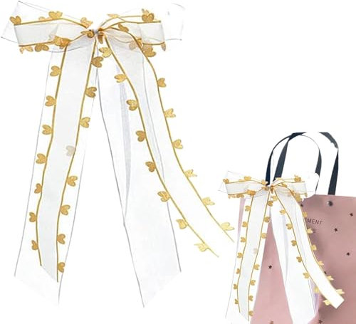 TAKUZA 20 Stück Autoschleifen Hochzeit Gold, Hochzeitsschleifen fürs Auto, Satin-Antennenschleifen 25x12cm – Auto Deko für Hochzeit, Party & Geburtstag, Einfach am Rückspiegel oder Türgriff Befestigen