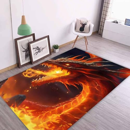 SMchwbc Teppich Schlafzimmer Drache Wohnzimmer Kinderzimmer, Kinderteppich Wohnzimmer Kurzflor Spielteppich Fur Schlafzimmer Dekoration