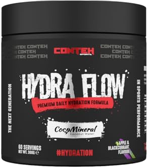 Conteh Sports Hydra Flow Premium Daily Electrolyte & Rapid Hydration Powder with CocoMineral®, Vitamins & Minerals for Post-Workout & Daily Use, 60 Servings (300g, Apple & Blackcurrent)