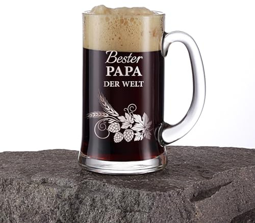 Brilant Bicchiere da birra con incisione Bester Papa der Welt, personalizzabile, regalo per la festa del papà, confezione regalo, realizzato a mano nell'UE, 1 pezzo da 500 ml
