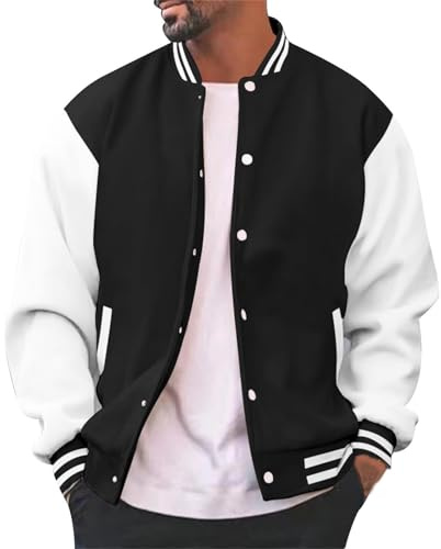 SOOUICKER College Jacke Herren Oldschool Sweatjacke Ohne Kapuze Vintage Bomberjacke Football Stoff Übergangsjacke Sportlich Elegant Basketball Jacke Outdoor Hemdjacke Knopfleiste
