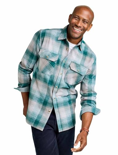 Pegasus Men's Long Sleeve Brushed Cotton Check Shirt with Chest Pockets Forest Green XL