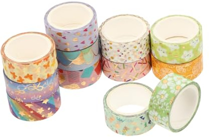 Hohopeti Washi Tape 12 Rollen Dekoratives Papierklebeband für Basteln | Tagebücher und Scrapbooks, Rückstandsfrei Ablösbar, Schöne Druckmuster, Bequem zu Verwenden