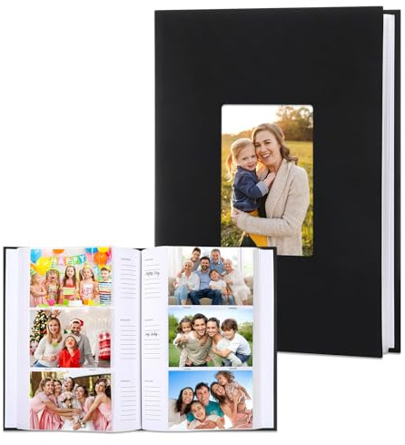 Fotoalbum 10x15 300 Fotos mit Schreibfläche, Fotoalbum zum Einstecken Groß | Leinen Foto Album mit Frontfenster, für Familie, Baby, Hochzeit, Reisen (Schwarz)