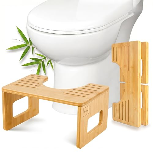 Klappbarer Natur-Bambus Toilettenhocker für Erwachsene - WC Hocker | Klappbarer & rutschfester Klohocker, ergonomischer Kackhocker, langlebig, umweltfreundlich und multifunktional aus Holz