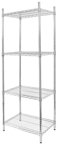 Mega-M Scaffale gastronomico in filo metallico cromato a 4 ripiani 60 × 45 × 180 cm ripiani regolabili in acciaio cromato e piedini facili da montare per cucina e magazzino