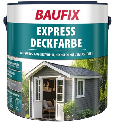 BAUFIX Express Deckfarbe mittelgrau, matt, 2.5 Liter, Wetterschutzfarbe, Holzfarbe, langlebig, geeignet für Holz/Putz/Mauerwerk/Möbel/Zäune