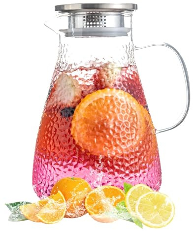 MRZIKPO 2.0 Liter 70 oz Glass Pitcher with Lid and Spout, Glass Carafe for Hot/Cold Water, Large Iced Tea Pitcher for Coffee, Milk,Juice and Homemade Beverage,Iced Coffee, and Container for Drinks