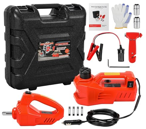 GEARFLOW Upgraded 5 Ton Electric Hydraulic Car Jack Kit, All-in-One 12V Floor Jack with Impact Wrench, Tire Change Emergency Repair Set for Car SUV Truck