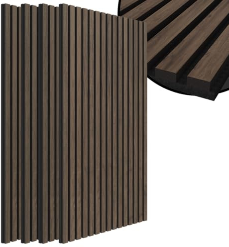 Bellamio Kilwa Akustikpaneele 140x60 cm, 4er-Set, Holzoptik Walnuss, 3D | Wandpaneele, Wandverkleidung, Akustik Holzpaneele als Schallabsorber, Lamellenwand für Innen, Wall Panel mit Schallschutz