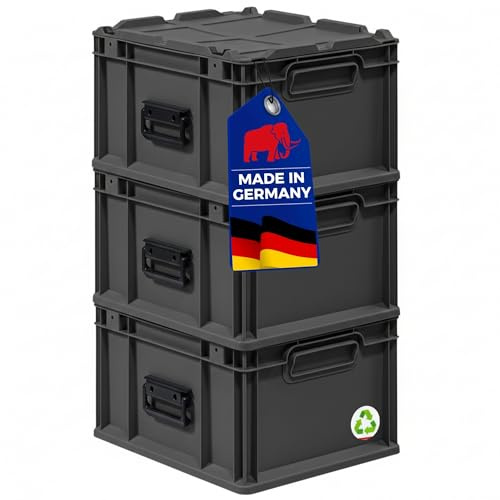 PROREGAL SuperSparSet 3x Eurobox NextGen Portable Made in Germany | HxBxT 23,5x30x40cm | 20 Liter | Schwarz | Eurobehälter, Transportbox, Transportbehälter, Stapelbehälter