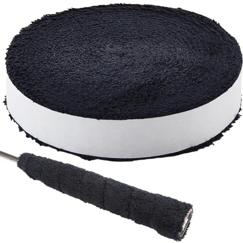 CREATCABIN 5 m Langes Tennis Handtuch Griffband Schwarz Badminton Schläger Griffband OverGrip Rutschfestes Schweißband Saugfähige Handtuchrolle Stoßdämpfung Für Pickleball Schläger Fahrradlenker