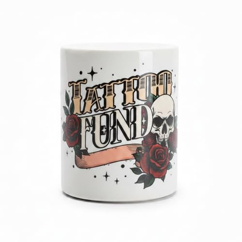 Silly Dog Designs - Soft Rebel Money Box - “Guilty Pleasures Collection” - Tattoo Fund, Piercing Fund, Swear Jar or Bike Fund - Ceramic Savings Pot with Coin Slot & Rubber Stopper (Tattoo Fund)