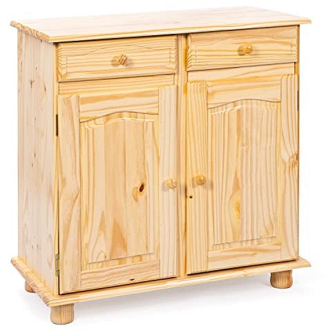 Inter Link - Commode style campagne - Buffet - Buffet style campagne - Meuble d'appoint - Pin massif - 2 portes - 2 tiroirs - Naturel laqué - Pamina