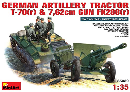 MiniArt 35039 1:35 Dt. Schlepper T-70 m. FK288(r) (4) - originalgetreue Nachbildung, Modellbau, Plastik Bausatz, Basteln, Hobby, Kleben, Modellbausatz, Zusammenbauen, unlackiert