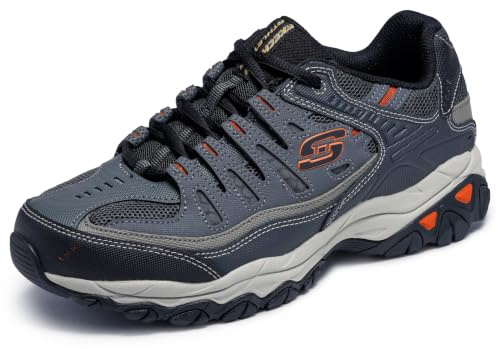 Skechers Men's Afterburn M. Fit Fashion Sneakers – Leather Upper, Memory Foam Insole, Rubber Outsole, Charcoal/Gray, 8 X-Wide
