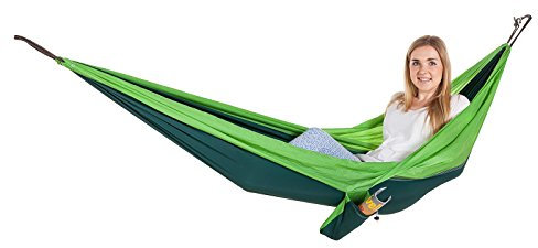 Alfresia Outdoor Single Hammock | Portable Lightweight Parachute Nylon Hammock | Perfect for Backpacking, Camping, Travel Gear, Beach, Garden (Green)