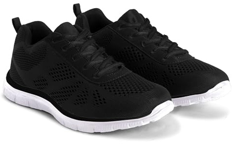 Get Fit Women's Lightweight Running Trainers - Breathable Mesh Gym Shoes with Cushioned Sole - Comfortable Walking & Fitness Sneakers - Lace-Up Athletic Footwear - Black/White - 7-40