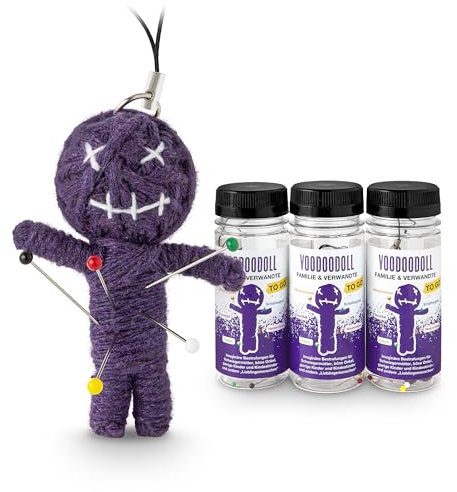 3er-Pack: Voodoo Doll in Dose | lustige Mini-Voodoo-Puppe to go | DIE BUCKLIGE VERWANDTSCHAFT Voodoo-doll | imaginäre Strafen für Schwiegermütter, böse Onkels und Tanten, vorwitzige Schwippschwager und geldgierige Nichten und Neffen