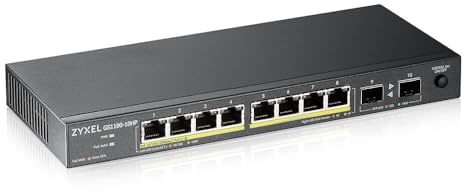 Zyxel 10-Port Gigabit Unmanged PoE+ Switch, 8 Ports mit PoE 130 Watt max. 2 SFP-Ports - Design ohne Lüfter fanless [GS1100-10HP]