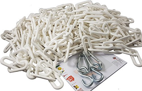 UvV weiße Absperrkette Kunststoff 25 Meter Bund inkl. 2 S-Haken und 2 Karabiner (Verzinkt) in verschiedenen Stärken und Farben (10 mm x 25 Meter, weiß)