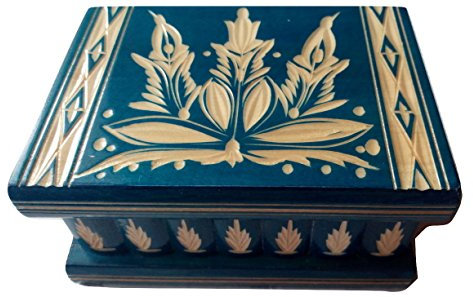 Neu Magie Rätsel Puzzle Geheimfach Schmuckkasten schön handwerk handarbeit Holz schatulle Zauber kästen (Blau)
