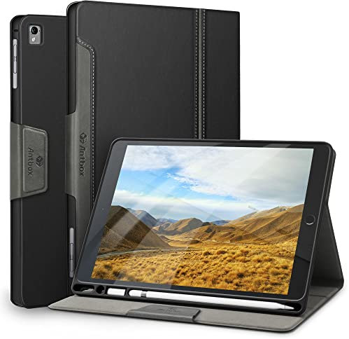 Antbox Funda para iPad 9,7 Pulgadas (6.ª/5.ª Generación) 2018/2017 con Portalápiz, Ángulo de Pie Ajustable, Función de Auto-Sueño/Estela, Piel Sintética (Negro)
