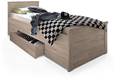 moebel-eins LÜTTICH Einzelbett 100x200 cm, Material MDF, Eiche sanremofarbig