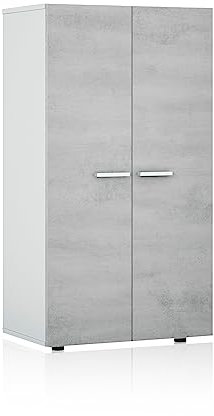 Habitdesign 0L7816O - Zapatero Star 2 Puertas, Zapatero Estrecho, Acabado en Color Blanco Brillo y Cemento, Medidas: 103 cm (Alto) x 55 cm (Ancho) x 36 cm (Fondo)