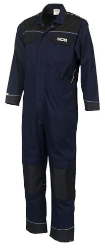 JCB Trade Coveralls Mens Knee Pad Heavy Duty Overalls Boilersuit Work Mechanics (Blue, X-Large)