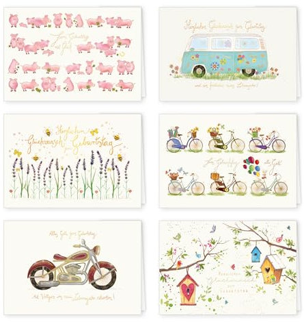 PremiumLine Geburtstagskarten, 6 Stück mit Umschlag | nachhaltiges Papier, Blanko | Naturkarton Klappkarte mit Briefumschlag | Glückwunschkarten zum Geburtstag | 11,5 x 17 cm