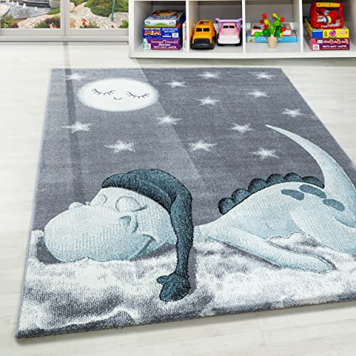 Carpettex Kinderteppich Dinosaurier Design Blau 160 cm Rund - Kurzflor Teppich Kinderzimmer für Mädchen und Jungen Pflegeleicht Weicher Flor - Spielteppich Babyteppich Gaming Teppich Babyzimmer Runder