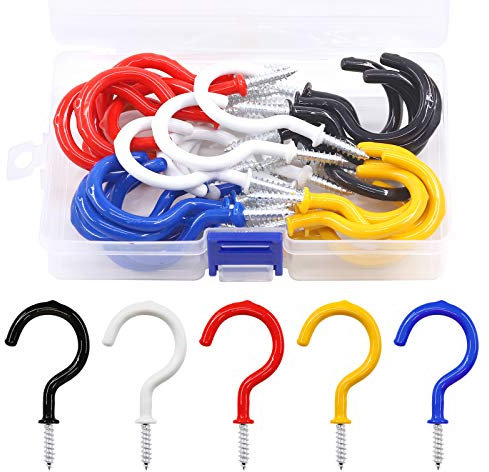 Swpeet 30Pcs Colorful 2 Inch Cup Hooks, Vinyl Coated Ceiling Cup Hooks Screw Hooks Mug Hooks Holder for Home, Office and Workplace