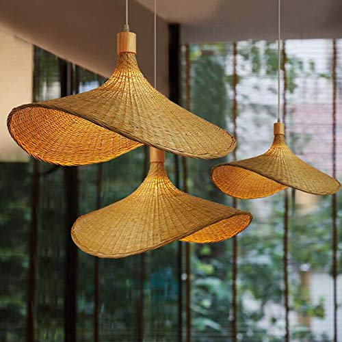 Bamboo Weaving Pendant Light Wicker Lampshade Rattan Handwoven Hanging Lamp Bamboo Country Natural Style Creative Hat-Shaped Chandelier E27 Pendant Lamp for Bedroom Dining Living Room Kitchen,40cm