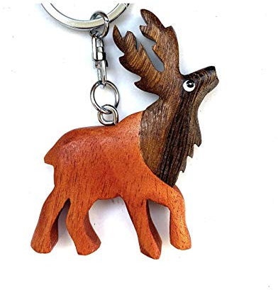 JA Horse handgemachte hölzerne Schlüsselanhänger Anhänger Dekor Tiere im Wald Bär Dachs Fuchs Igel (77 Elch)