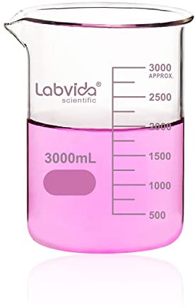 Labvida Glass Beaker, Vol. 3000ml, 3.3 Borosilicate Griffin Low Form with Printed Graduation,LVA022