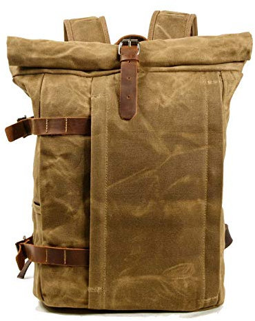 VZVABAG Rucksack Daypack Roll Top Wasserdicht Canvas & Leder Vintage Herrem Damen Backpack (brown)