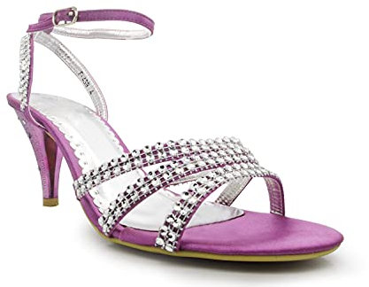 Sandali da donna con tacco medio, con strass e cinturino alla caviglia, ideali per matrimoni, feste, balli studenteschi, Viola (Viola), 37 EU