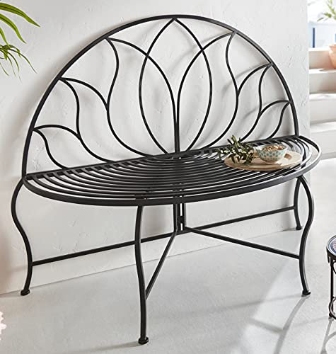 Dekoleidenschaft Sitzbank Leaves halbrund aus Metall in Antik-Optik, Gartenbank, Outdoor Metallbank wetterfest, Gartensitzbank, 2-Sitzer, Garderobenbank, Flurbank, Terrassenmöbel