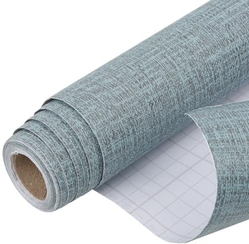 Arthome Papier Peint Adhesif Mural 40cmx6m Papier Peint Texturé en Toile D'herbe Auto Adhésif Amovible Papiers Peints Pour Chambre Coucher Salon Plan de Travail Revêtement Mural à Coller (Bleu)