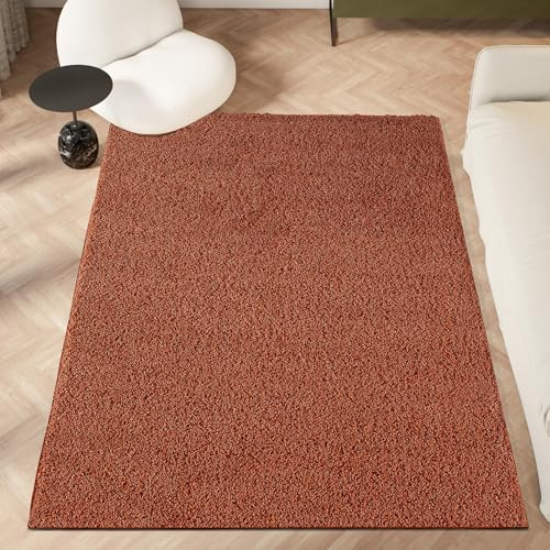 HomeArt Flauschiger Shaggy-Teppich für Wohnzimmer, Hochflor (30 mm), superweicher, Warmer, einfarbiger, Dicker Luxus-Teppich für Schlafzimmer und Heimdekoration, (Terra, 80 x 150 cm)