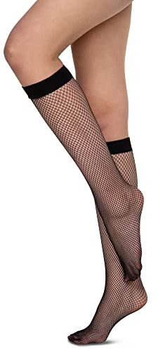 Annes styling Calcetines de red hasta la rodilla para mujer, estilo de rejilla, calcetines básicos debajo de la rodilla, Rete Nero, Talla única