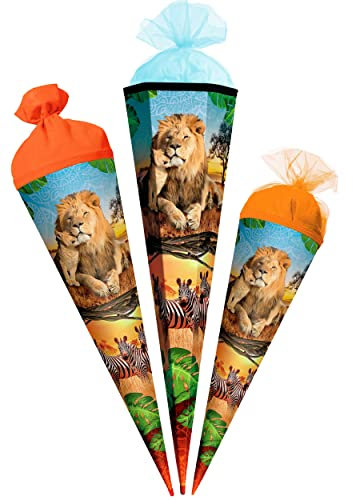 alles-meine.de GmbH Schultüte - Löwe & Zootiere 35-85 cm Größe wählbar mit/ohne Holzspitze - Zuckertüte - Zuckertüte - Tüllabschluß/Filzabschluß - eckig/rund - Mädc..