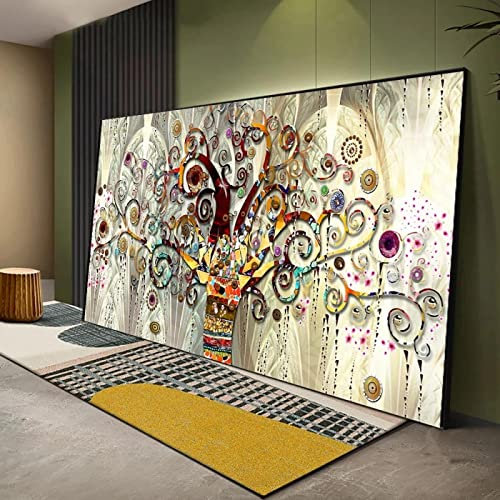 Yinaa Decor Gustav Klimt Baum des Lebens Leinwand Wandkunst Gemälde Gelbe Landschaft Großer Baum Poster Bilder für Schlafzimmer Dekoration 80x160cm rahmenlos