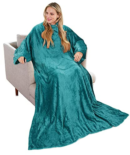 Catalonia Classy Tragbare Decke mit Ärmeln Geschenk für Erwachsene Frauen Männer, Extra Weiche Warme Kuschelige Mikroplüsch Leichte Fleece Kuschelige Körperdecke, TV Wrap Überwurf Decke mit Tasche