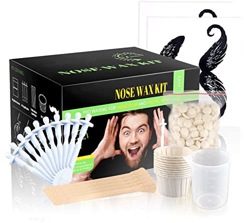 CHSEEO Nasenhaar Wachs Nose Wax Kit, Heisswachs Haarentfernung Set mit 50g Haarentfernung Wachs, 5 Holzspatel Waxing, 10 Nasenwachs Stäbchen Applikatoren, Messbecher, Benutzerhandbuch etc