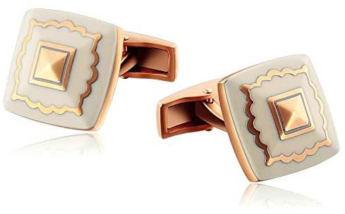 Whoiy Manschettenknöpfe Gravur Rosegold, Manschettenknöpfe Edelstahl Blumen Tatt Rhombisch für Männer Kostenlose Gravur mit Schmuck Box
