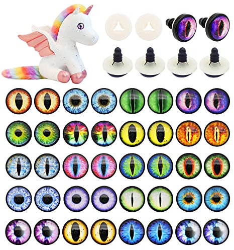 Julie Wang 20 Paar 14 mm Drachen-Sicherheitsaugen für die Herstellung von Plüschtierpuppen mit Unterlegscheibe, Bastelaugen, Amigurumi, Häkelfilz, Spielzeugreparatur