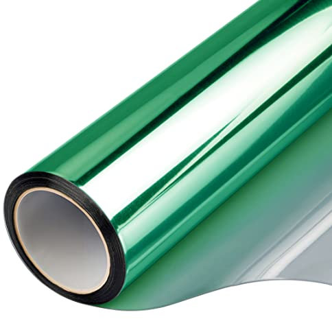 Window Privacy Film One Way Daytime Mirror Tint Treatments UV Heat Control Vinyl Stickers Sun Block Glass Paper Door Covering Reflective,Green Silver,35.4 Inch x 6.5 Feet